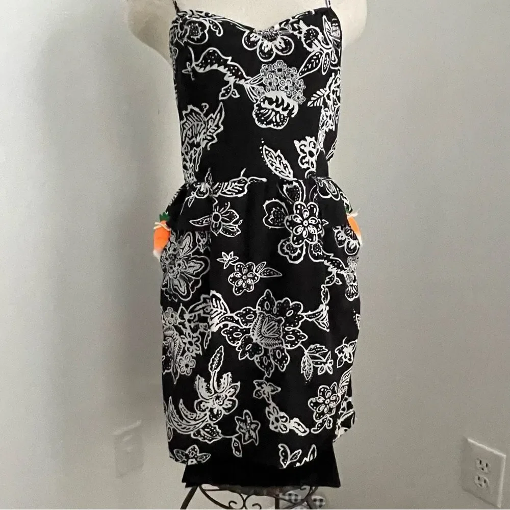 American Eagle Black & White Floral Peplum Dress Size 4 - Picture 9 of 15